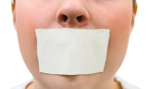 Fita adesiva sobre boca — Fotografia de Stock