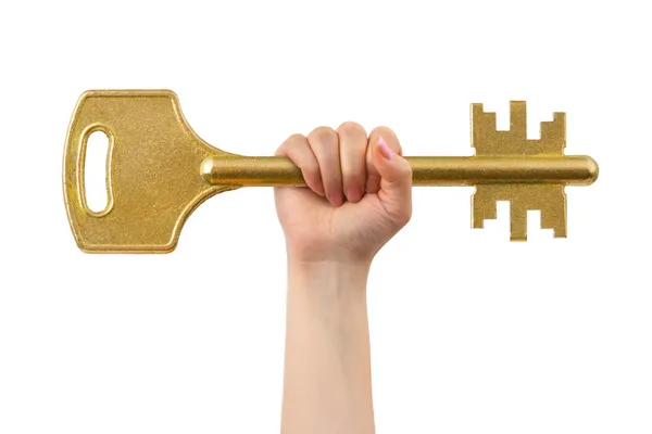 Mão e chave grande — Fotografia de Stock