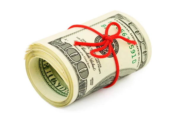 Roll of money and bow — Stock Photo, Image
