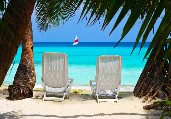Chairs on tropical beach — Stock Photo, Image