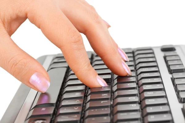 Computer keyboard and hand — Stock Photo, Image
