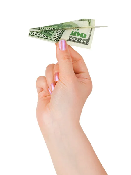 Mão e dinheiro avião — Fotografia de Stock