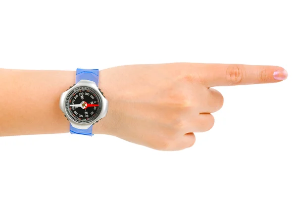 Pointing hand and compass — Stock Photo, Image