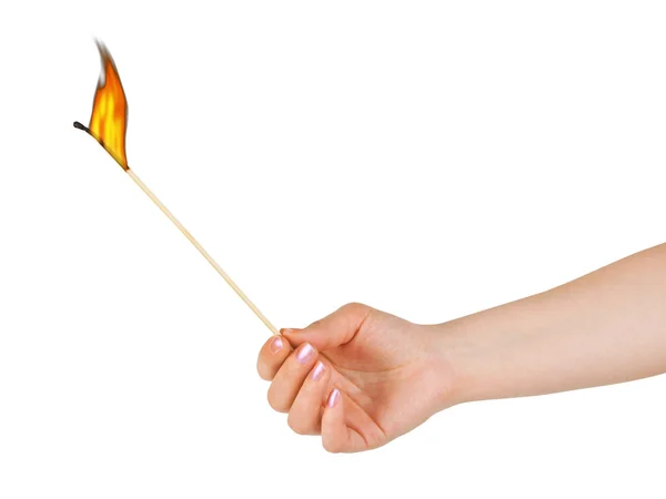 Hand with big burning match — Stock Photo, Image