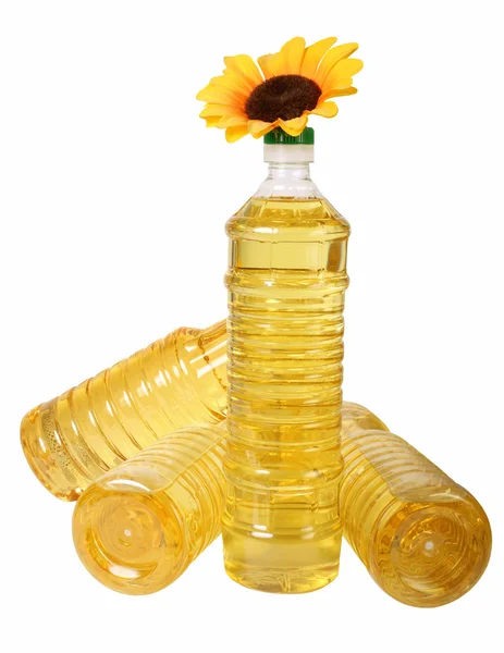 stock image Sunflower oil in bottles