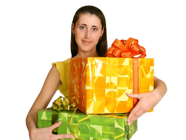 Dívka s dárky — Stock fotografie