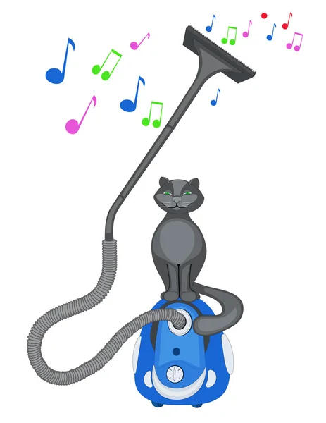 灰色の猫の掃除機に座っています。 — ストックベクタ