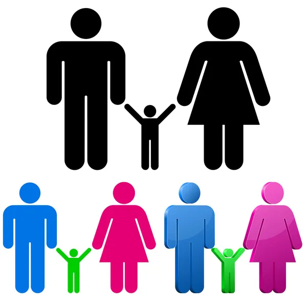 Male and female gender signs with child — Stock Vector