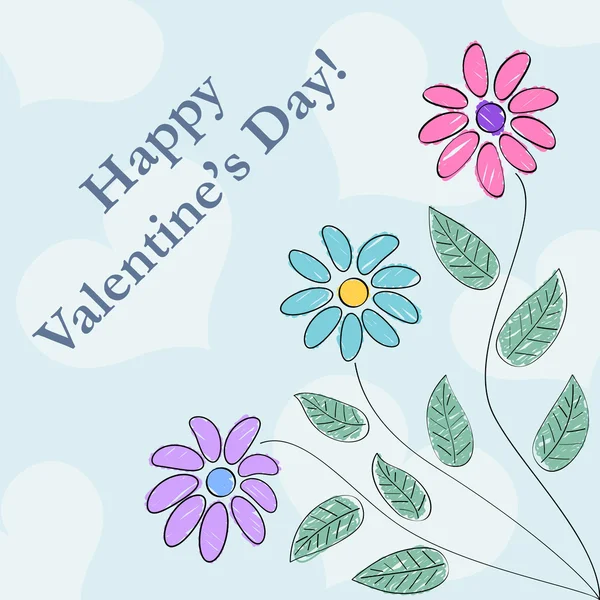Valentine med ritade blommor — Stock vektor