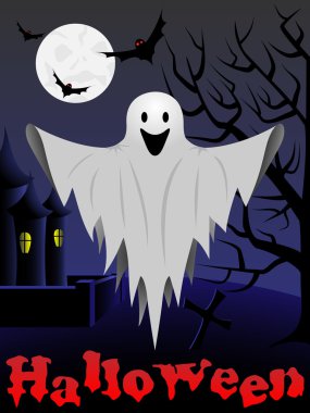 Halloween card with flying ghost clipart