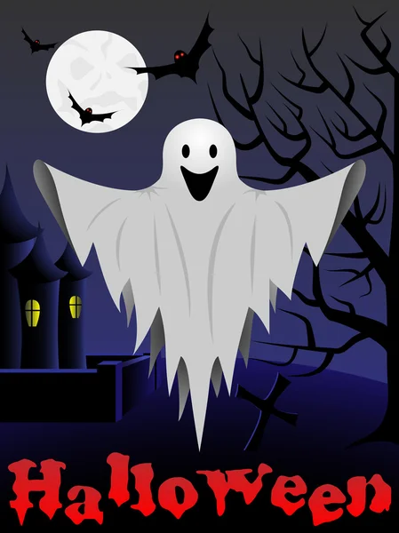 Halloween card with flying ghost — Stock Vector