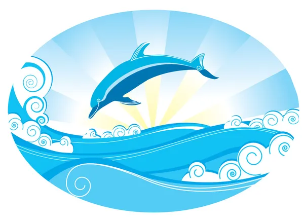 Delfín y mar — Archivo Imágenes Vectoriales