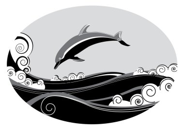 Dolphin and sea. Vector graphic image clipart