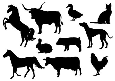 Silhouettes of animals.Farm clipart