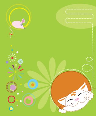 Postcard for text.Vector cat and mouse clipart