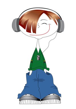 Vector boy listning music clipart