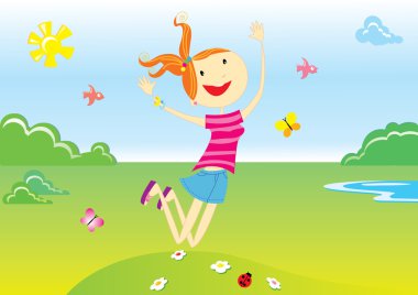 Girl and landscape clipart