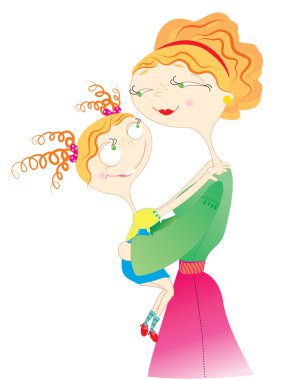 Mother and daughter in room clipart