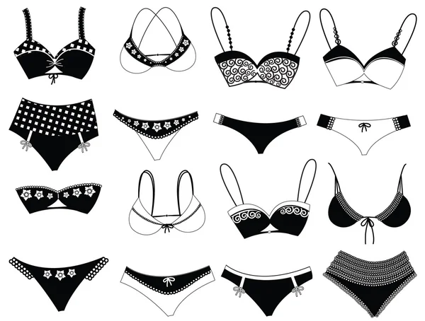 Bikini silhouettes. Clothes for women — Stock Vector