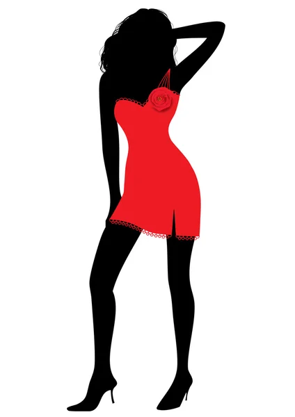 Kırmızı elbiseli kadınla vektör — Stok Vektör