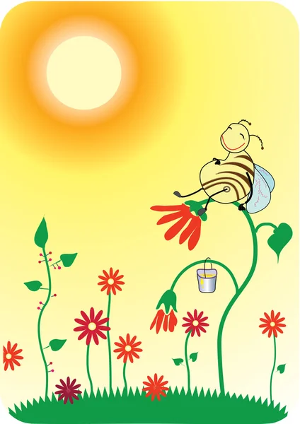 Bee op bloem — Stockvector