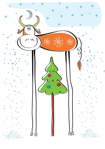 Vánoční pohlednice s barvou býka — Stockový vektor