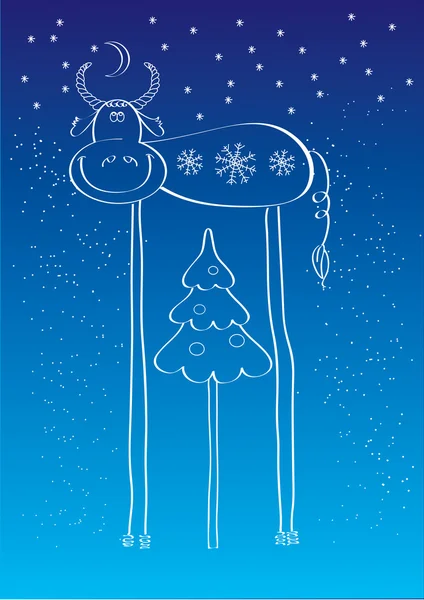 Carte postale de Noël avec taureau — Image vectorielle