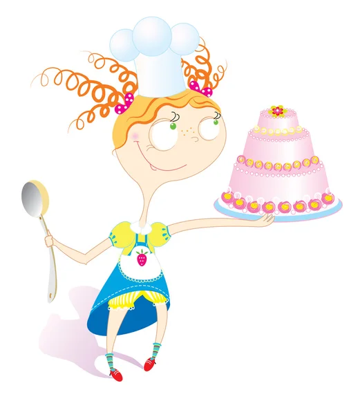 Хорошая девушка повар и сладкий торт . — стоковый вектор