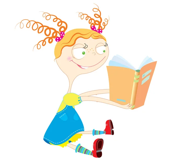 Leuk meisje leesboek — Stockvector