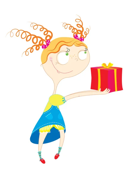 Ωραίο κορίτσι και δώρο για Γιορτάστε — Διανυσματικό Αρχείο