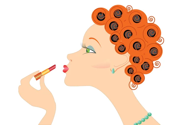 Lipstick.make kadar kadınla yüz — Stok Vektör