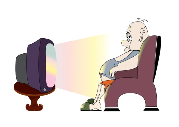Old man and TV — Stock Vector