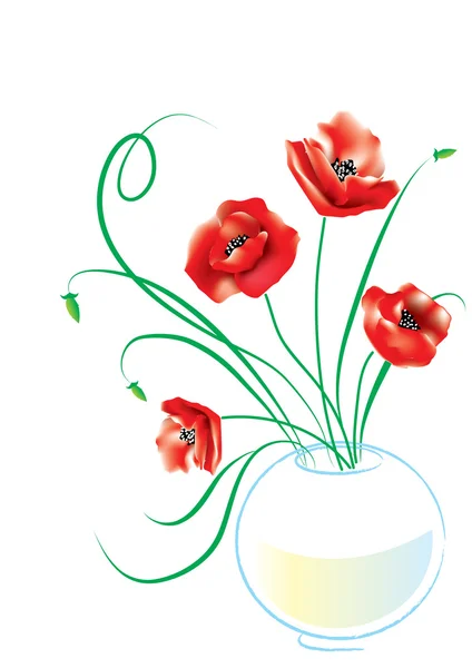Pavot dans un vase en verre — Image vectorielle