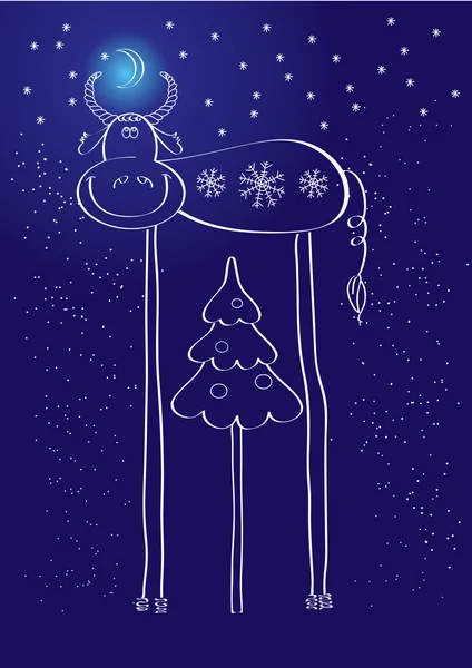 雄牛とのクリスマスのポストカード — ストックベクタ