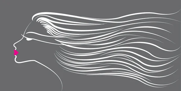 Mujer con el pelo largo en gris — Vector de stock