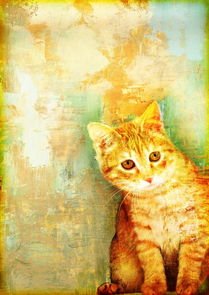 Παλιό χαρτί grunge με γάτα — Φωτογραφία Αρχείου