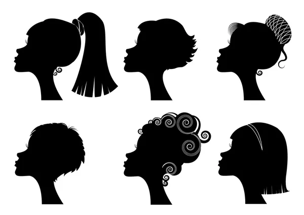 Kadın yüz hairstyle.Silhouettes — Stok Vektör