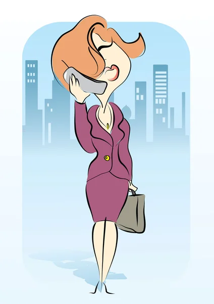 Vektor affärskvinna och telefon. — Stockfoto