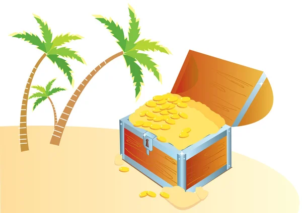 Cofre del tesoro e isla — Foto de Stock