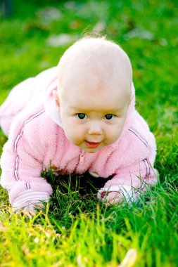 çimenlerin üzerinde sürünen bebek