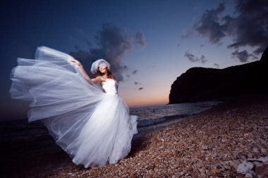 Bride on sunset beach clipart