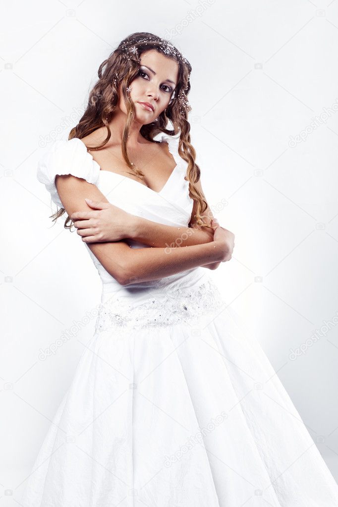 Fashion bride wearing wedding dress