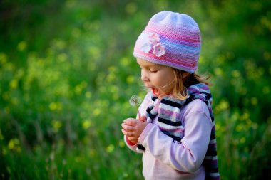 Child with dandelion clipart