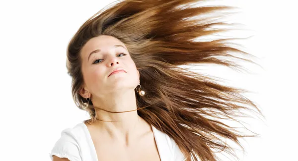 Mulher com cabelo castanho longo — Fotografia de Stock