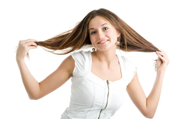 Жінка з довгим коричневим волоссям — стокове фото