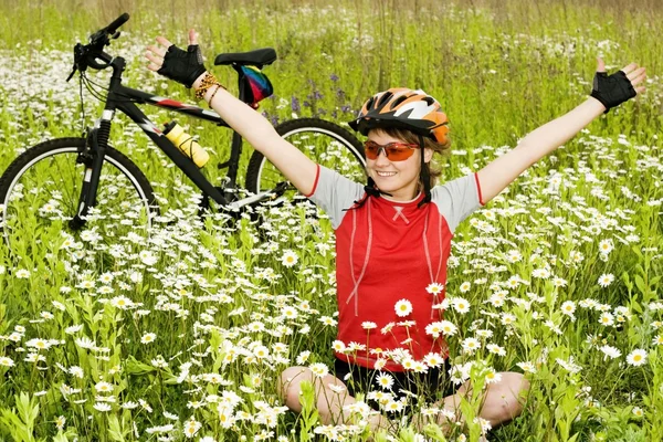 Girl and bicycle — Stock Photo, Image