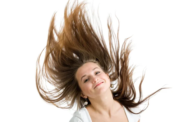 長い茶色の髪を持つ女性 ストック写真