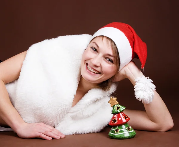 Girl dressed like Santa — Stock Photo, Image