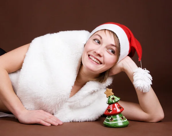 Ragazza vestita come Santa — Foto Stock