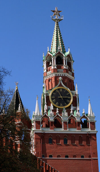 Spasskaya Tower Top at the Red Square